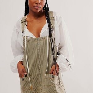 Free People We The Free Overall Smock Mini Dress in Railroad Stripe